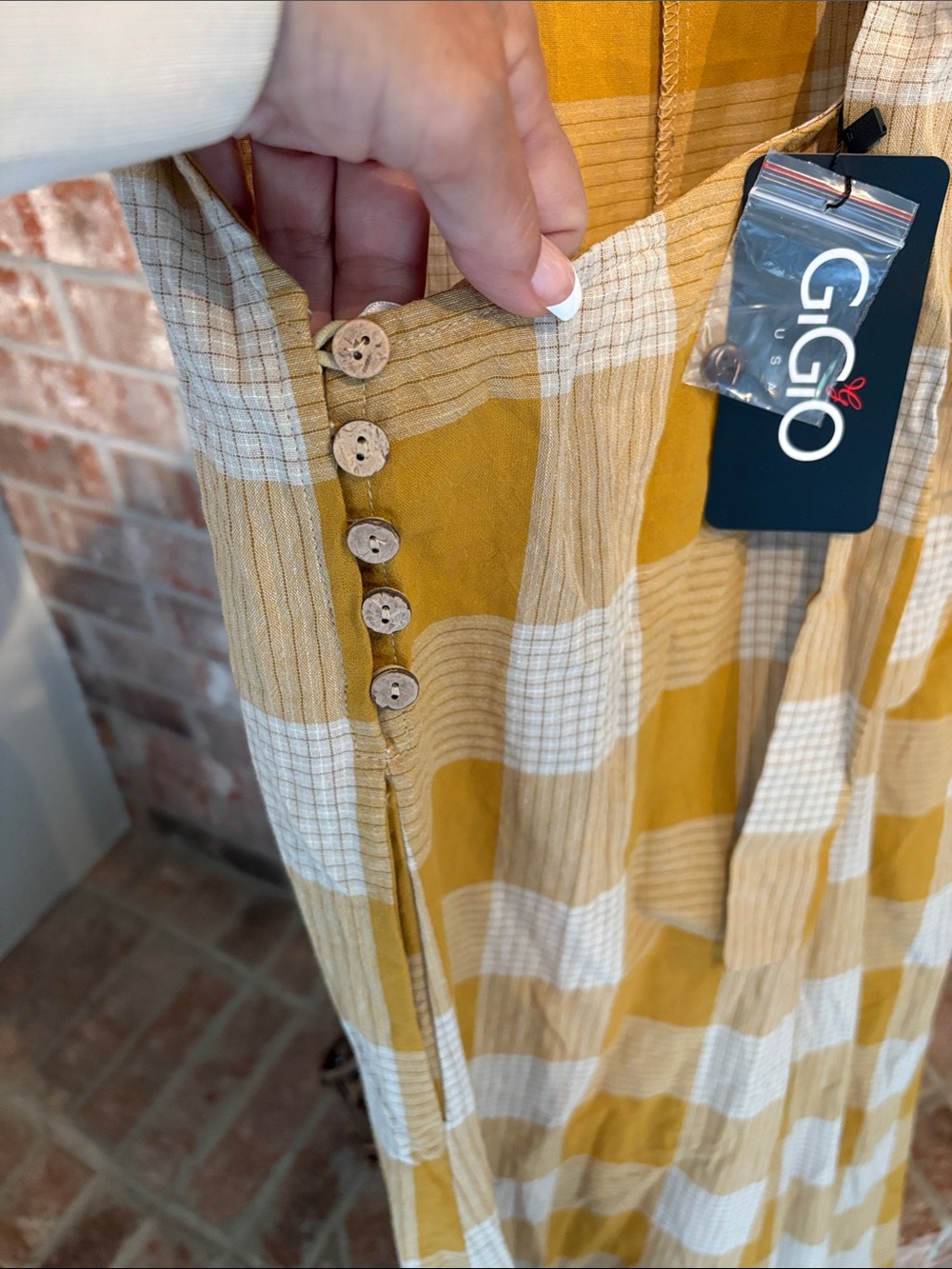 Women’s Mustard Check Wide-Leg Overalls Jumpsuit - Picture 7 of 11